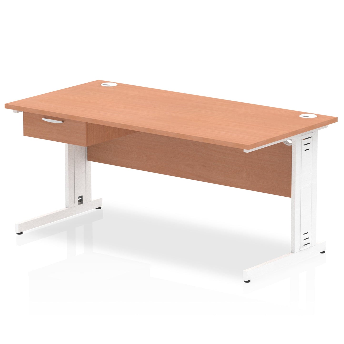 Impulse Cable Managed Straight Desk White Frame With Single One Drawer Fixed Pedestal - Ergometric