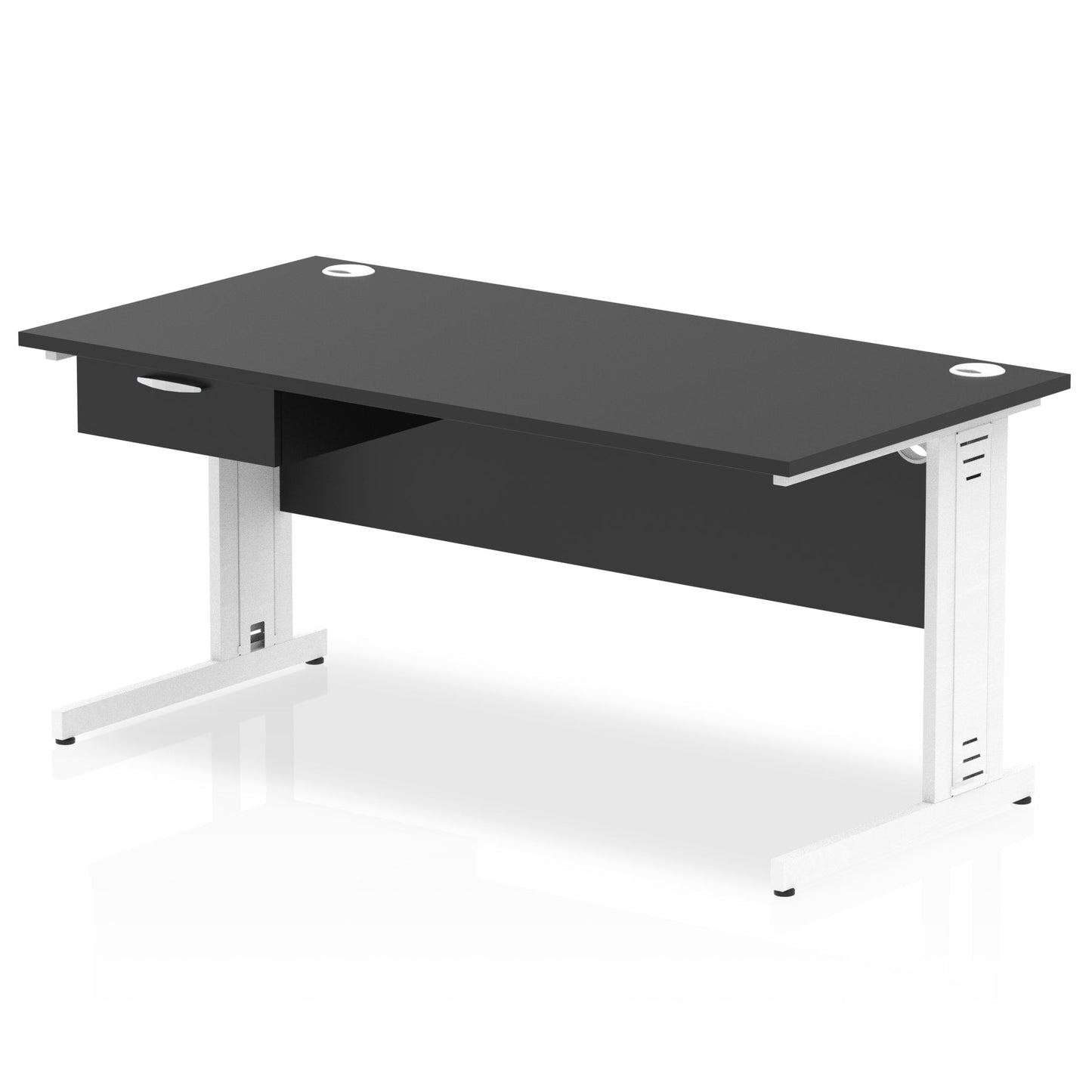 Impulse Cable Managed Straight Desk White Frame With Single One Drawer Fixed Pedestal - Ergometric