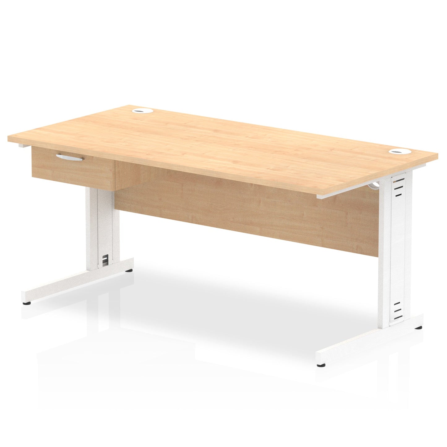 Impulse Cable Managed Straight Desk White Frame With Single One Drawer Fixed Pedestal - Ergometric