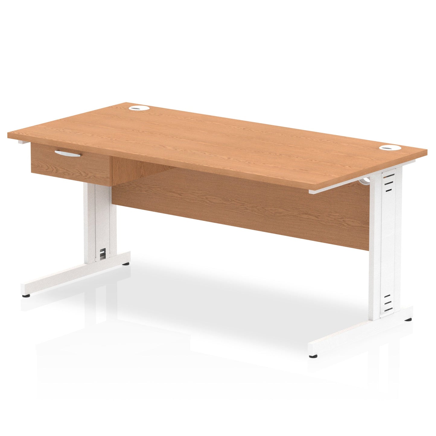 Impulse Cable Managed Straight Desk White Frame With Single One Drawer Fixed Pedestal - Ergometric