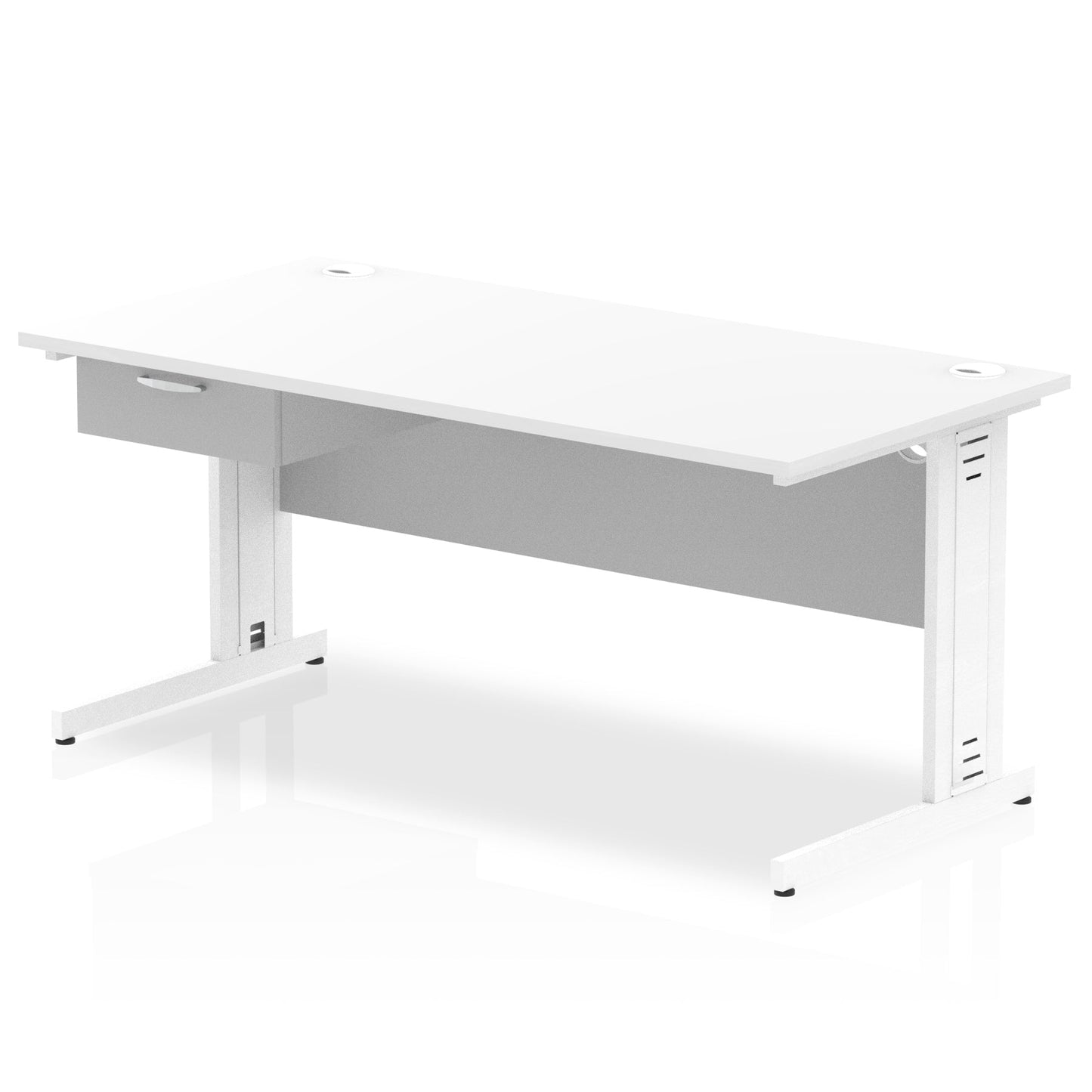 Impulse Cable Managed Straight Desk White Frame With Single One Drawer Fixed Pedestal - Ergometric