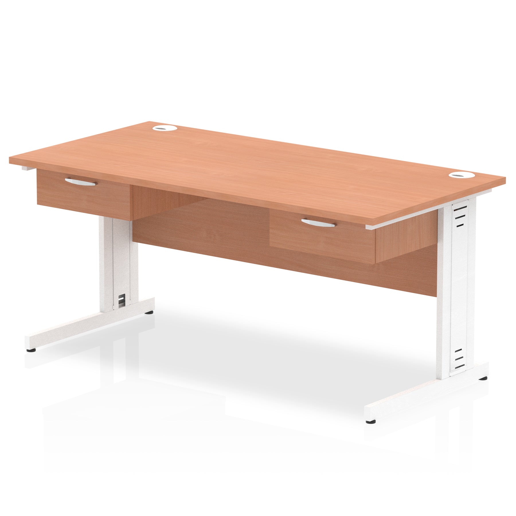 Impulse Cable Managed Straight Desk White Frame With Two One Drawer Fixed Pedestals - Ergometric