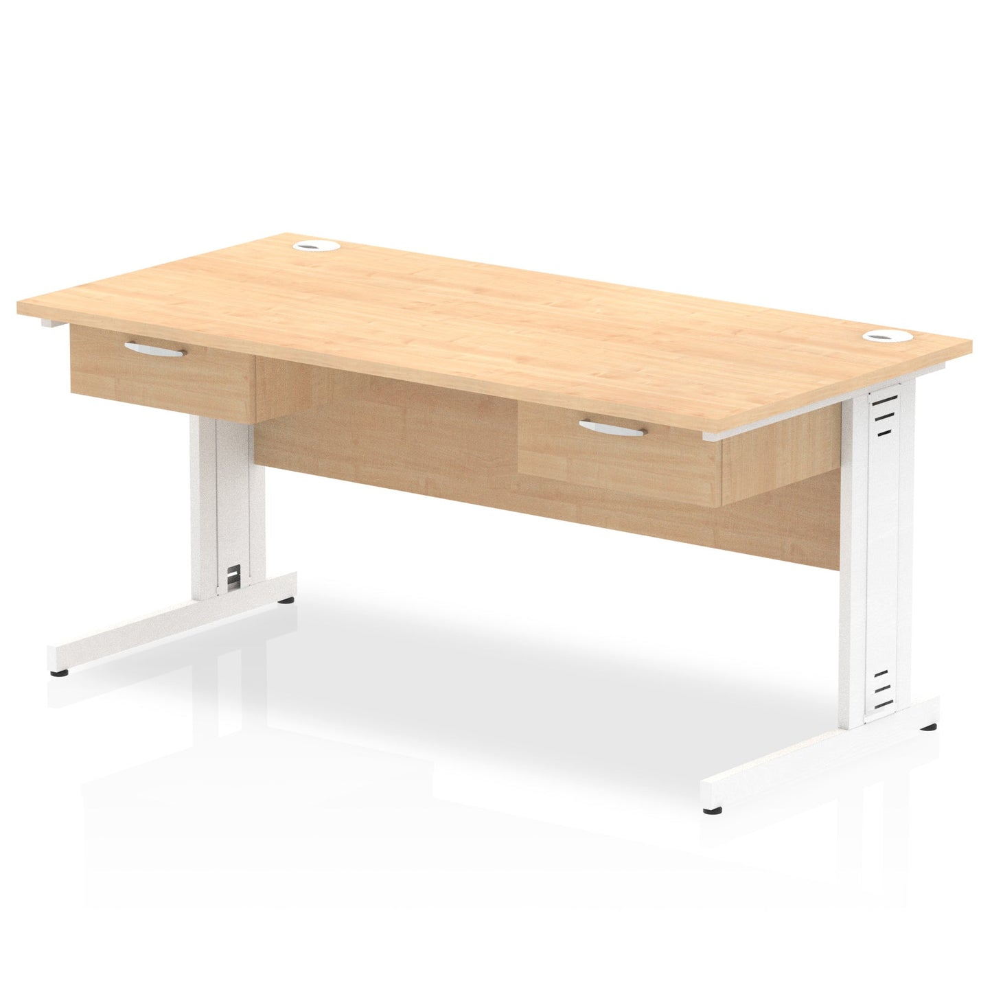 Impulse Cable Managed Straight Desk White Frame With Two One Drawer Fixed Pedestals - Ergometric