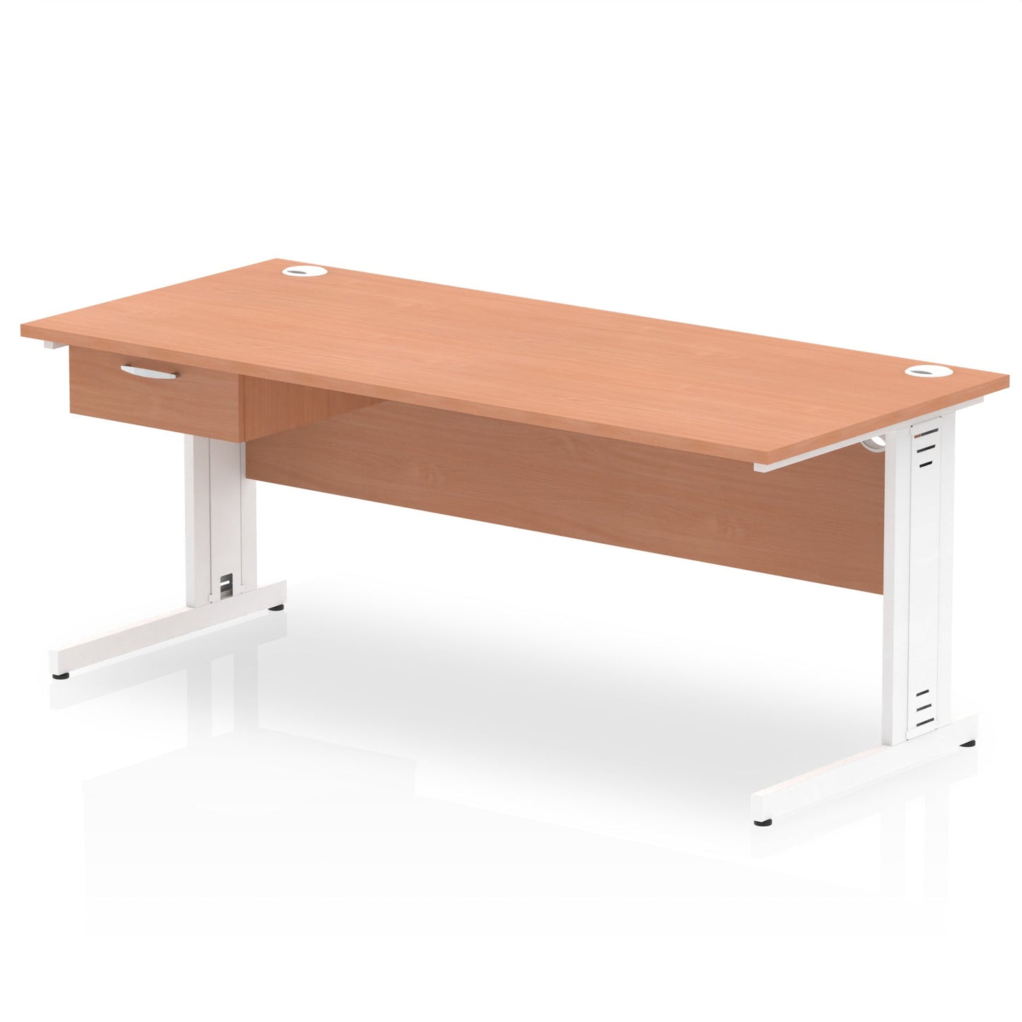 Impulse Cable Managed Straight Desk White Frame With Single One Drawer Fixed Pedestal - Ergometric