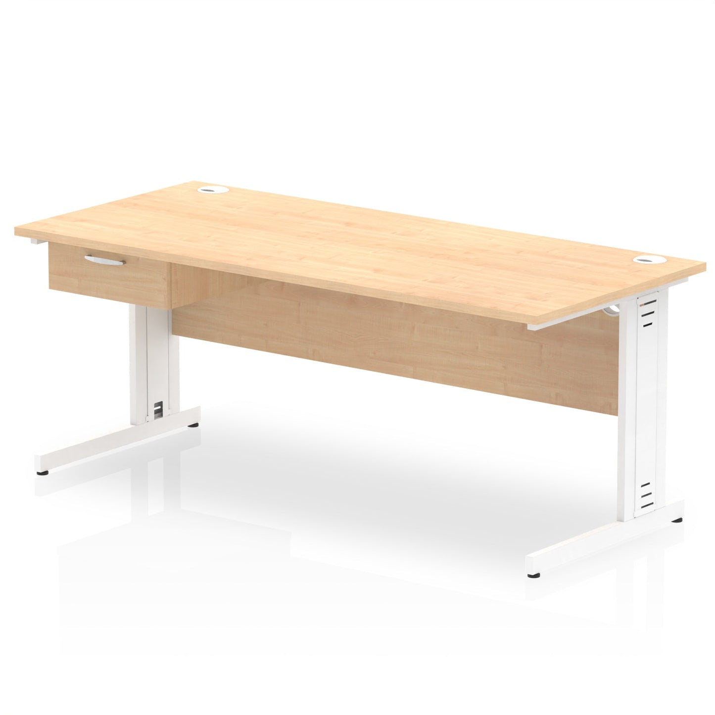 Impulse Cable Managed Straight Desk White Frame With Single One Drawer Fixed Pedestal - Ergometric