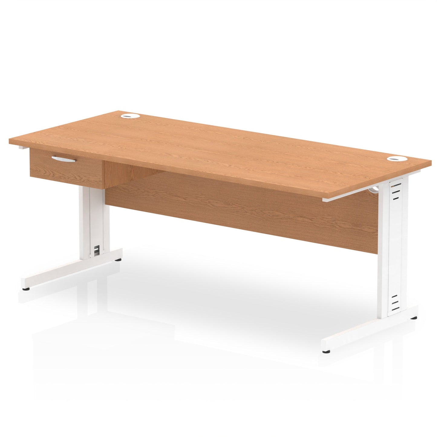 Impulse Cable Managed Straight Desk White Frame With Single One Drawer Fixed Pedestal - Ergometric