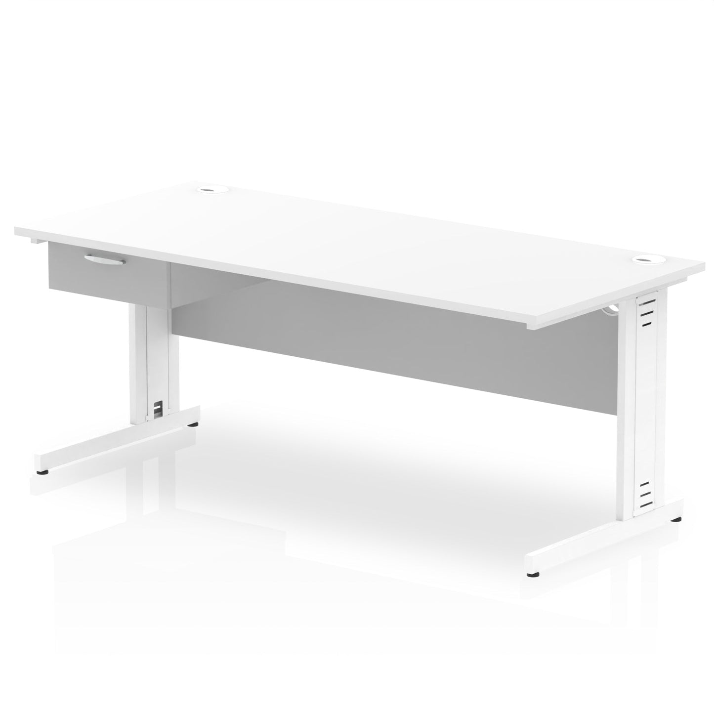 Impulse Cable Managed Straight Desk White Frame With Single One Drawer Fixed Pedestal - Ergometric