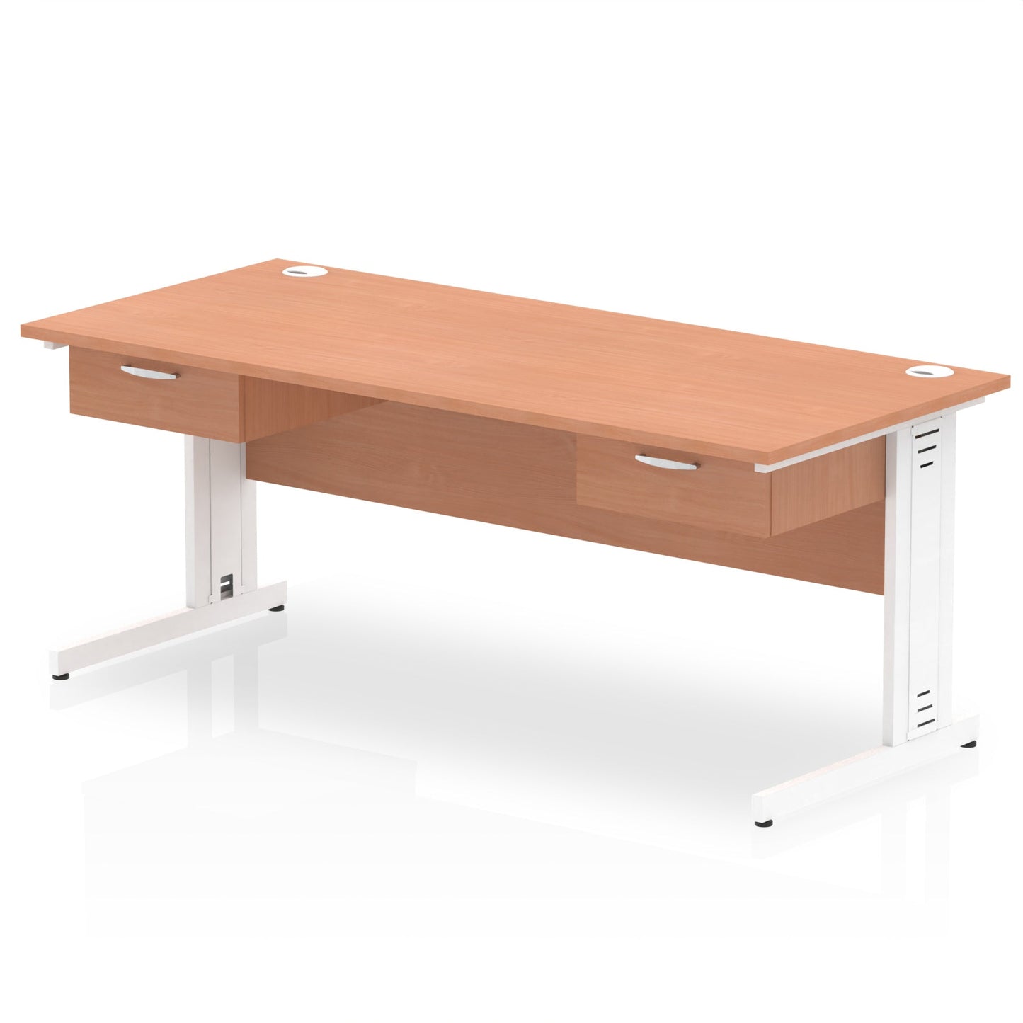 Impulse Cable Managed Straight Desk White Frame With Two One Drawer Fixed Pedestals - Ergometric