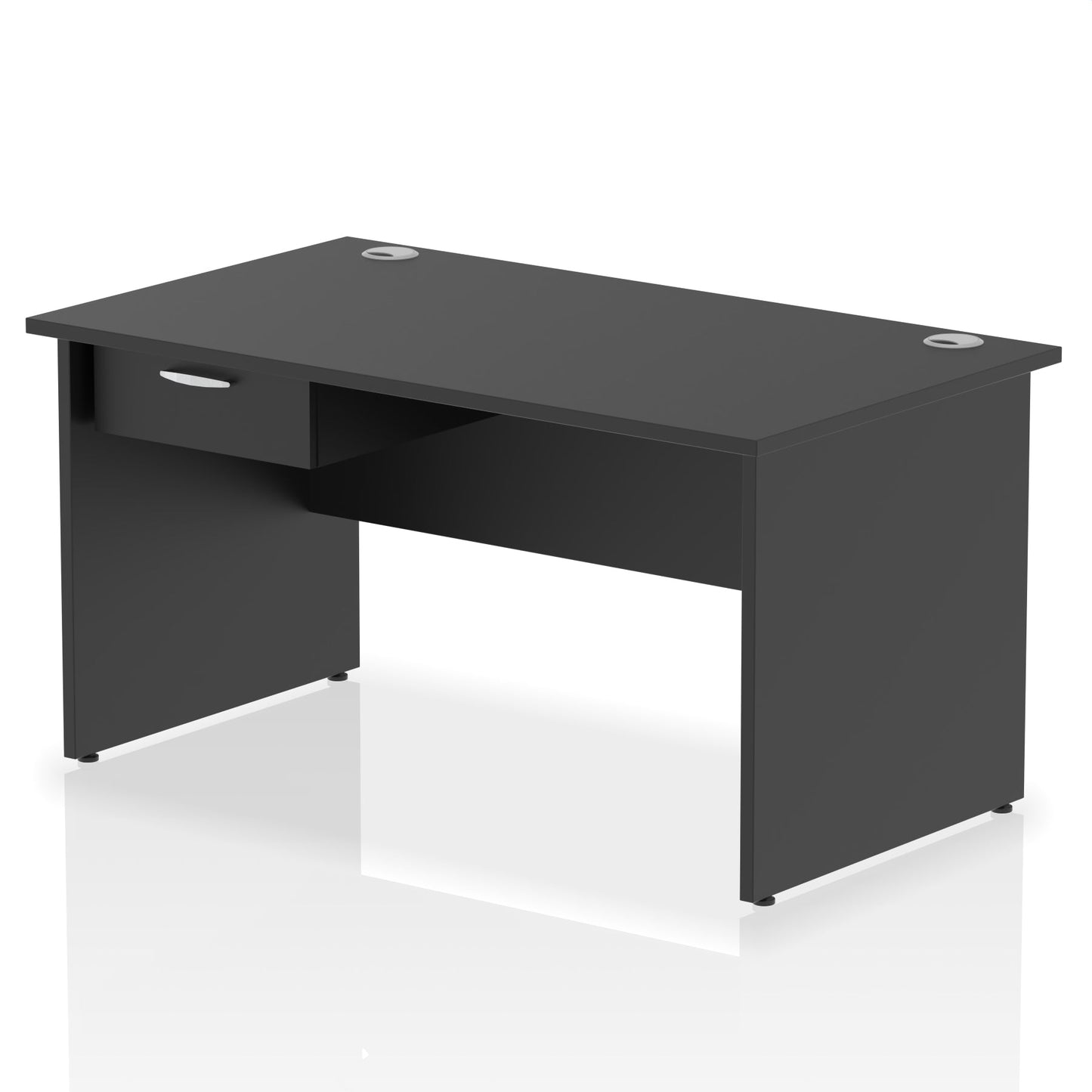 Impulse Panel End Straight Desk Frame With Single One Drawer Fixed Pedestal - Ergometric