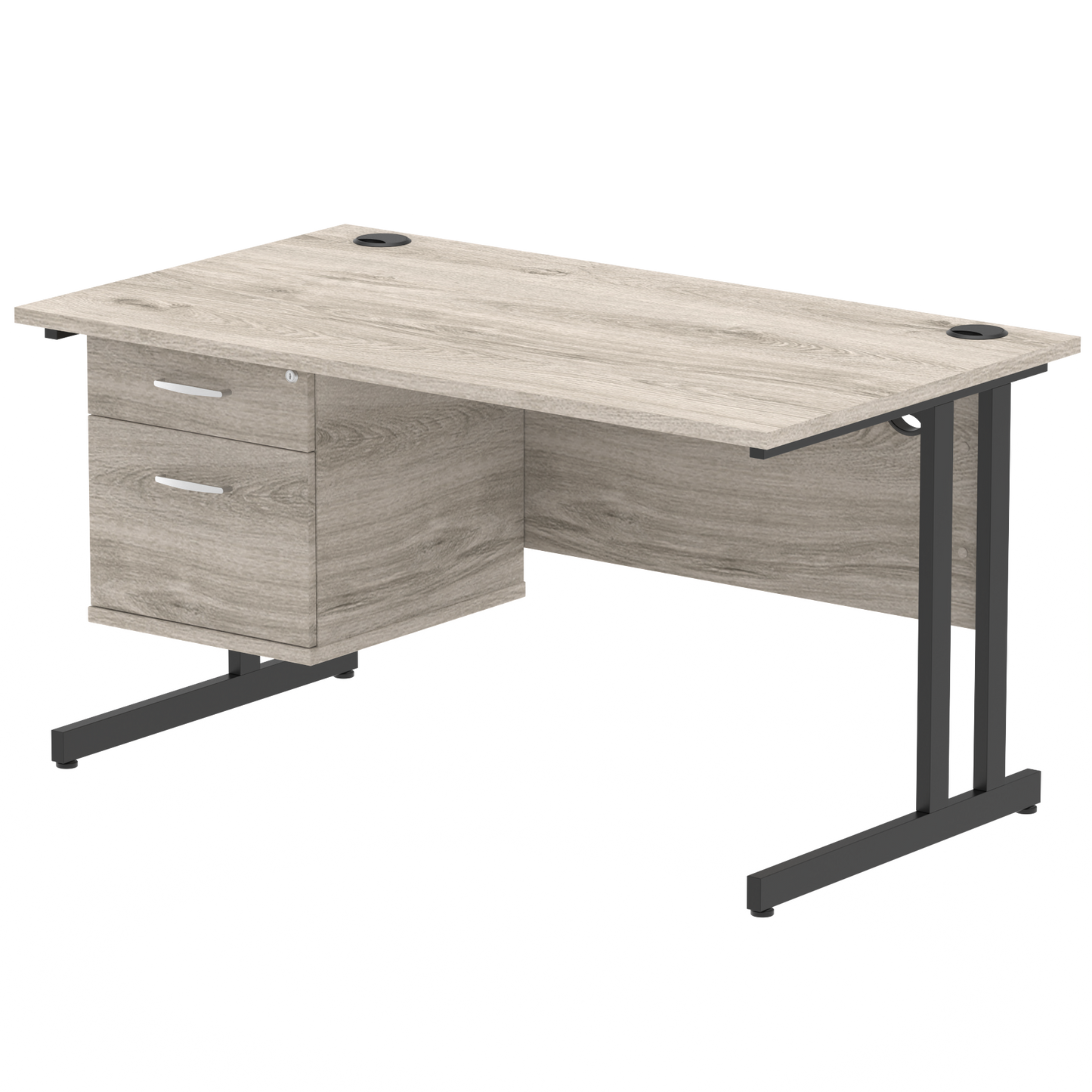 Impulse 1400mm Cantilever Straight Desk With Single Fixed Pedestal - Ergometric