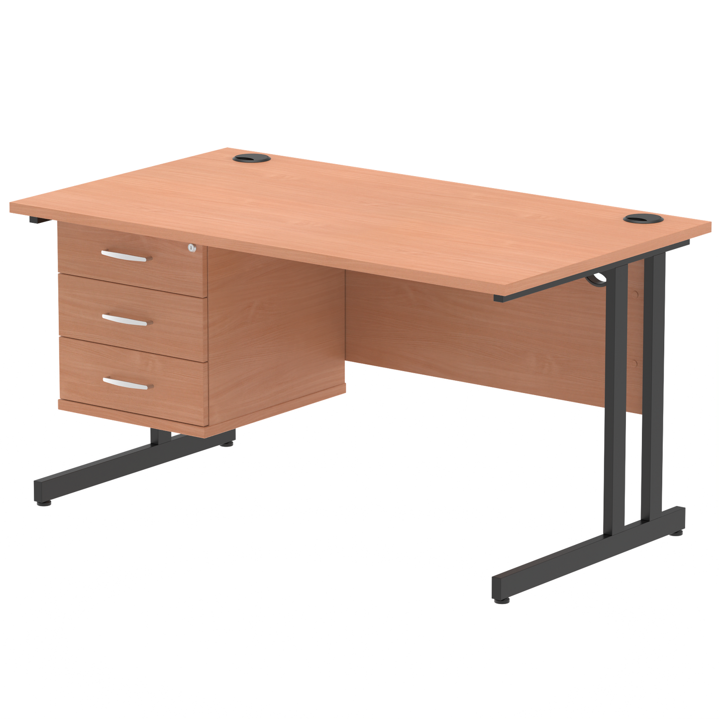 Impulse 1400mm Cantilever Straight Desk With Single Fixed Pedestal - Ergometric