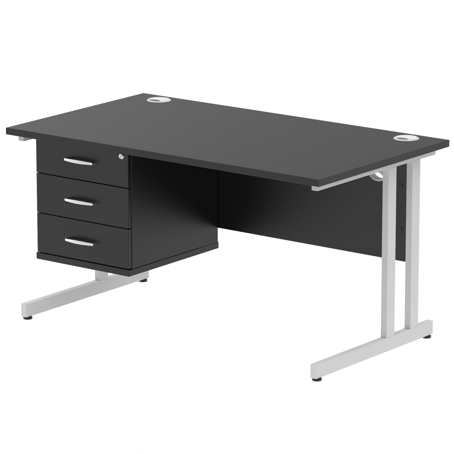 Impulse 1400mm Cantilever Straight Desk With Single Fixed Pedestal - Ergometric