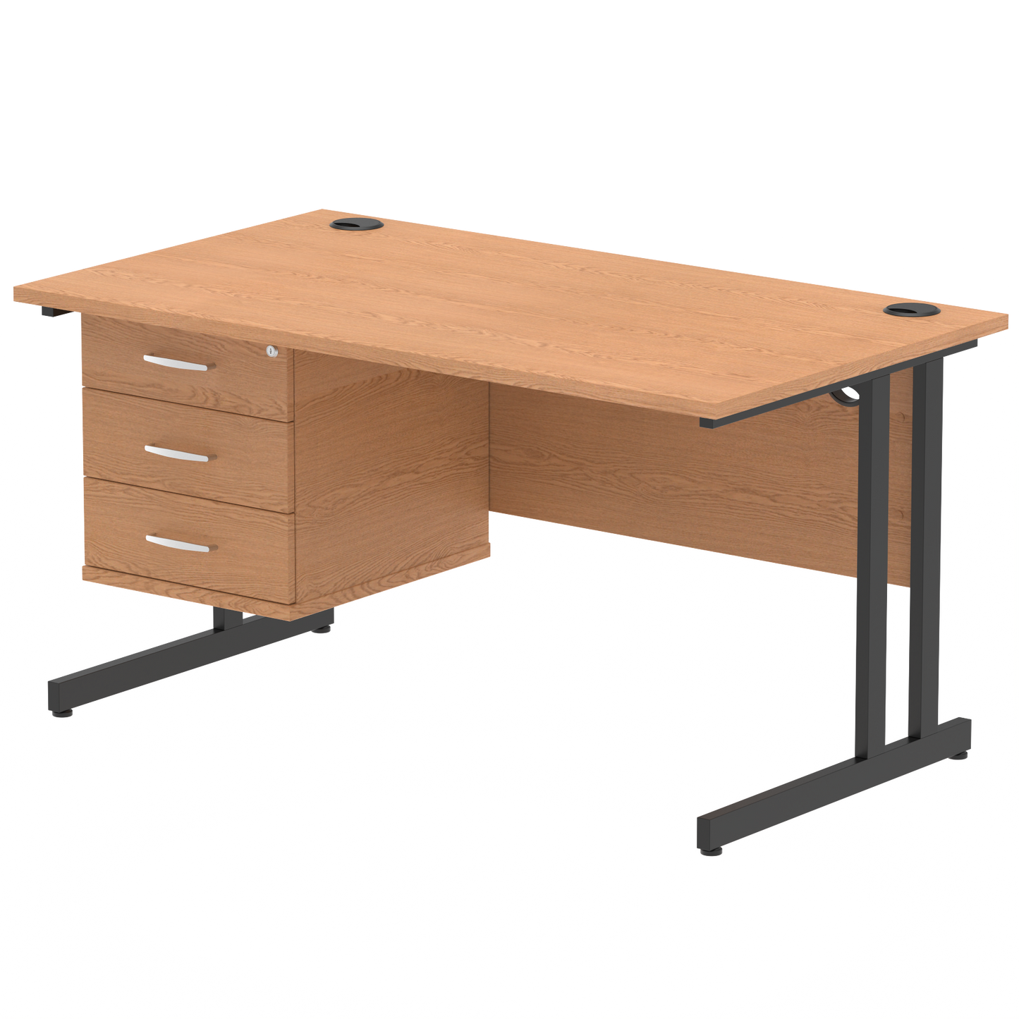 Impulse 1400mm Cantilever Straight Desk With Single Fixed Pedestal - Ergometric