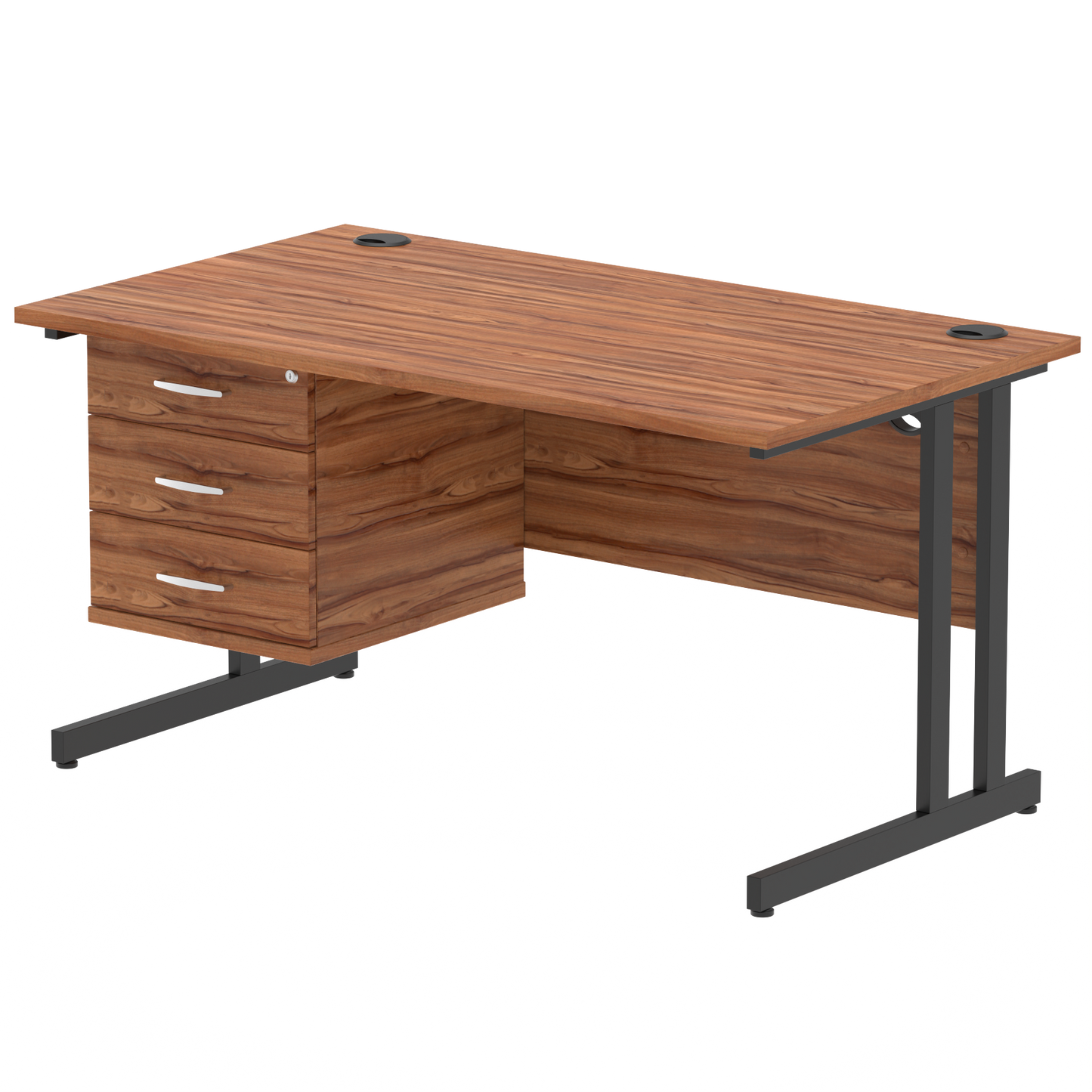 Impulse 1400mm Cantilever Straight Desk With Single Fixed Pedestal - Ergometric