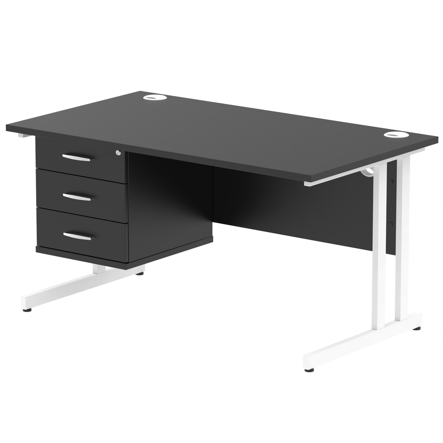 Impulse 1400mm Cantilever Straight Desk With Single Fixed Pedestal - Ergometric