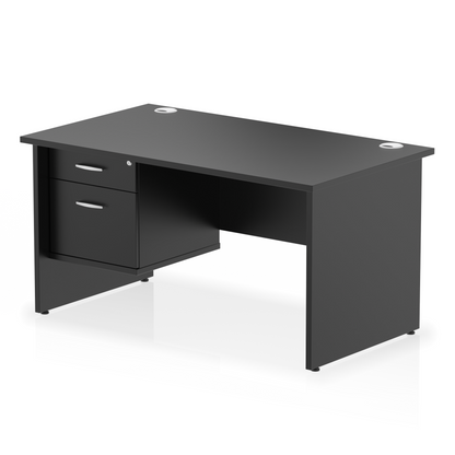 Impulse 1400mm Panel End Straight Desk With Single Fixed Pedestal - Ergometric