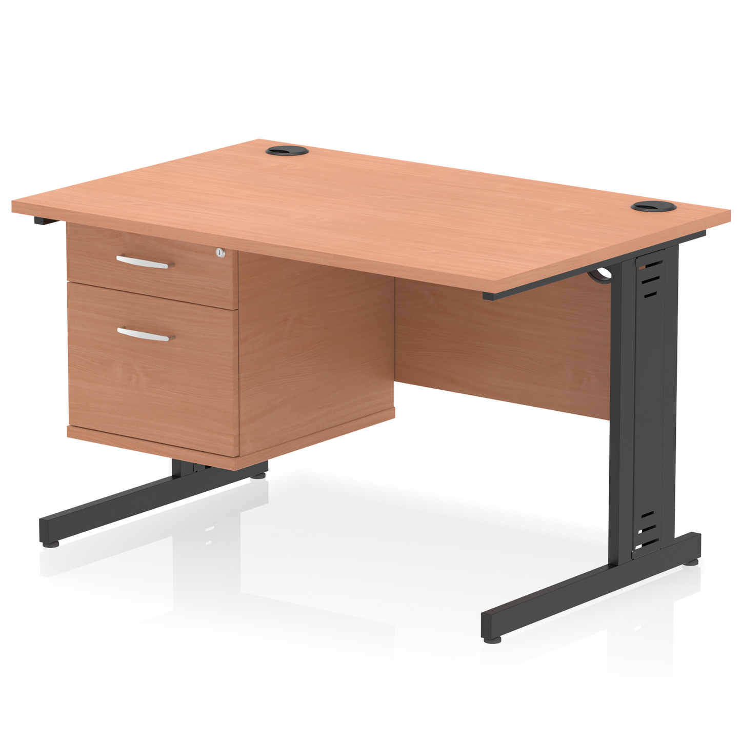 Impulse 1200mm Cable Managed Straight Desk With Single Fixed Pedestal - Ergometric