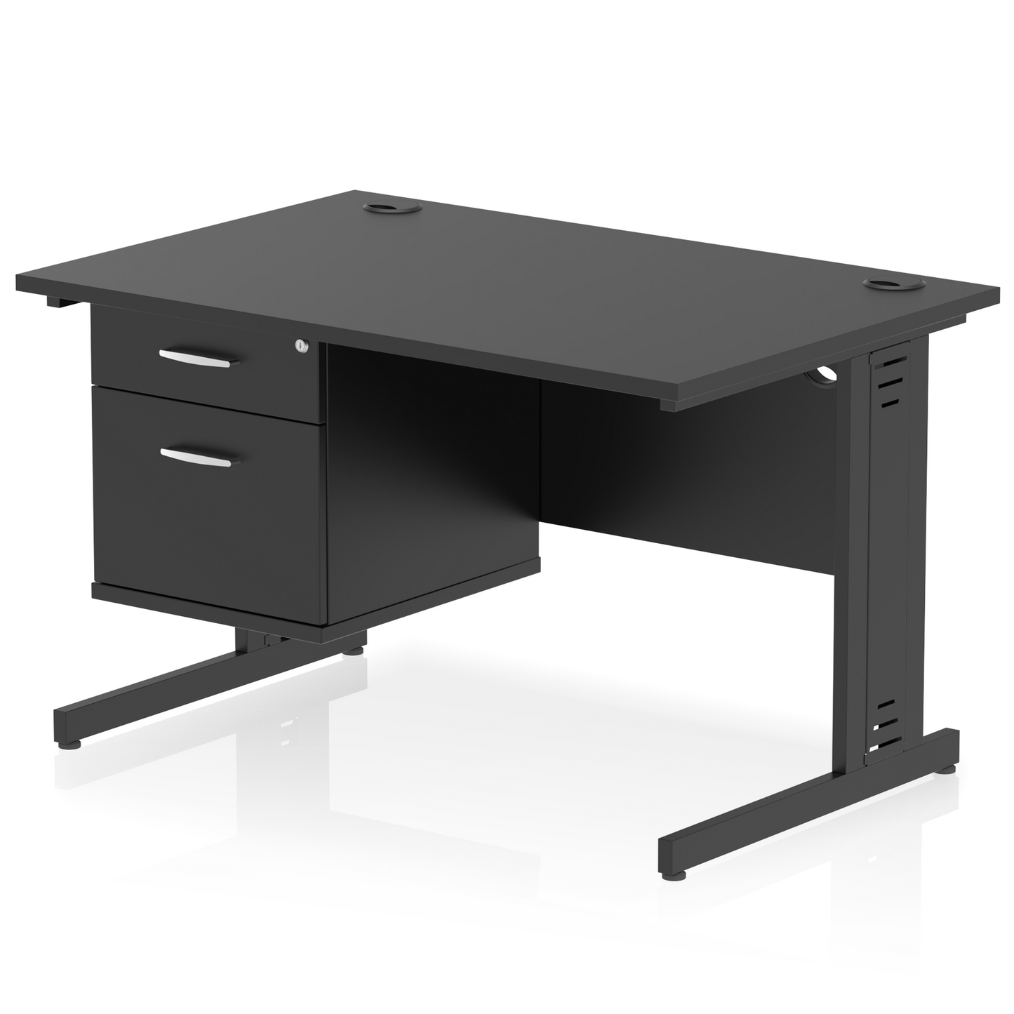 Impulse 1200mm Cable Managed Straight Desk With Single Fixed Pedestal - Ergometric