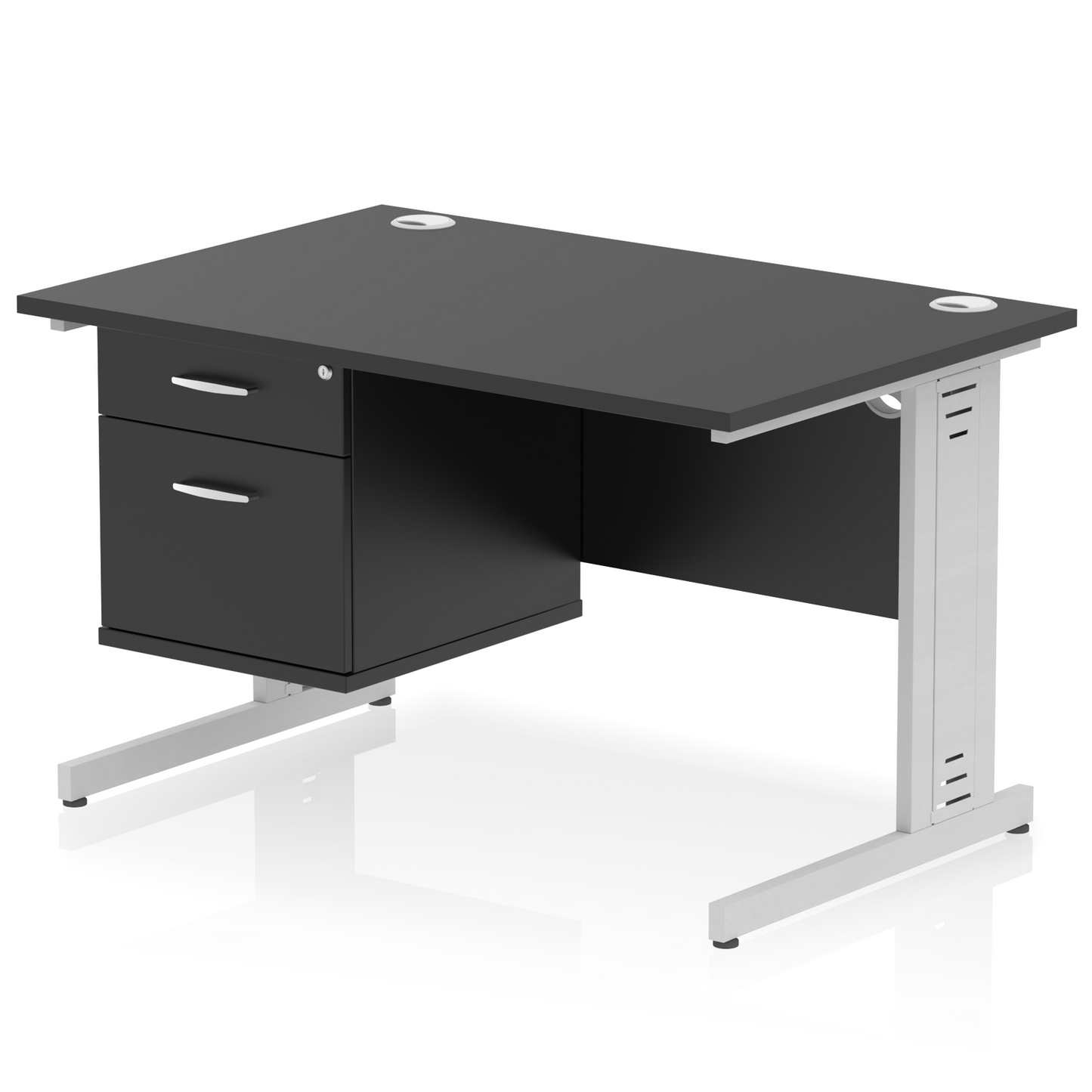 Impulse 1200mm Cable Managed Straight Desk With Single Fixed Pedestal - Ergometric