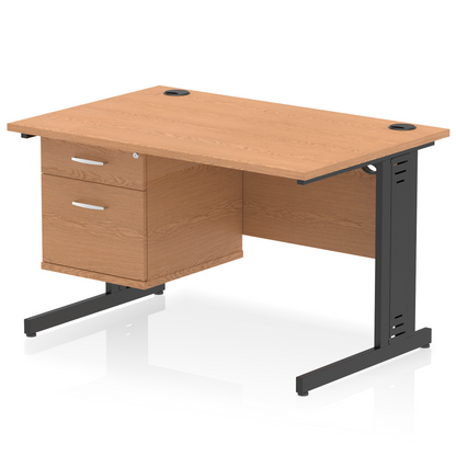 Impulse 1200mm Cable Managed Straight Desk With Single Fixed Pedestal - Ergometric