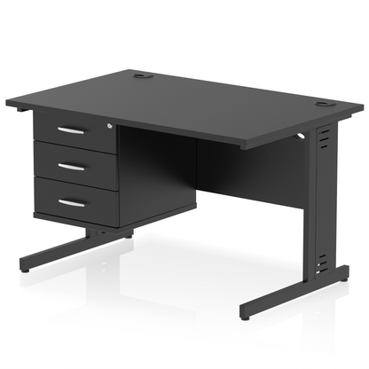 Impulse 1200mm Cable Managed Straight Desk With Single Fixed Pedestal - Ergometric