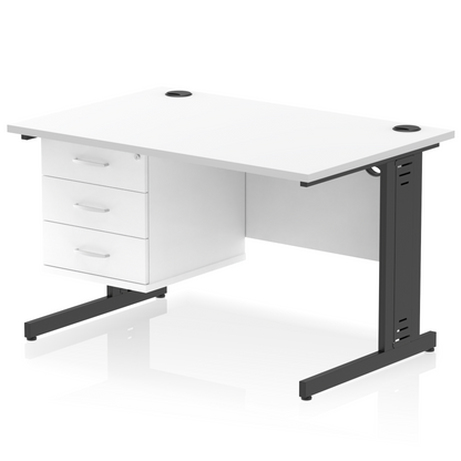 Impulse 1200mm Cable Managed Straight Desk With Single Fixed Pedestal - Ergometric