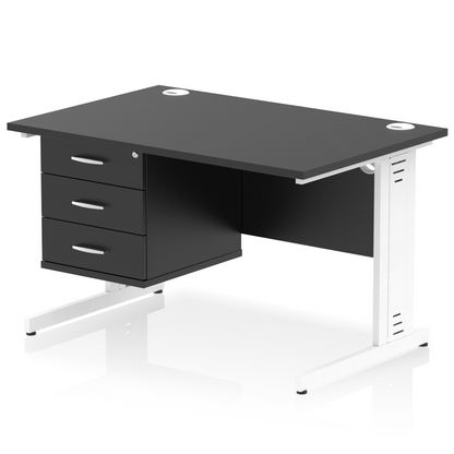 Impulse 1200mm Cable Managed Straight Desk With Single Fixed Pedestal - Ergometric