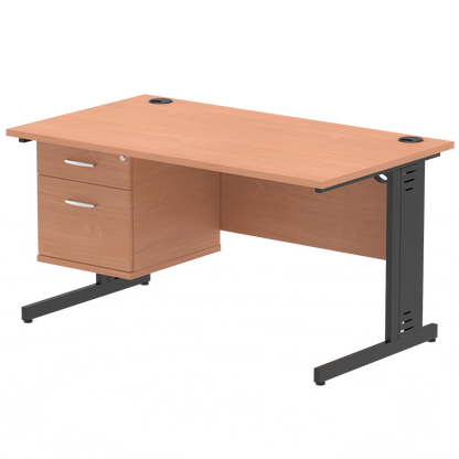 Impulse 1400mm Cable Managed Straight Desk With Single Fixed Pedestal - Ergometric