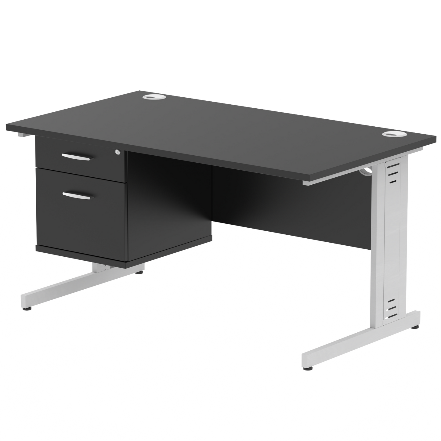 Impulse 1400mm Cable Managed Straight Desk With Single Fixed Pedestal - Ergometric