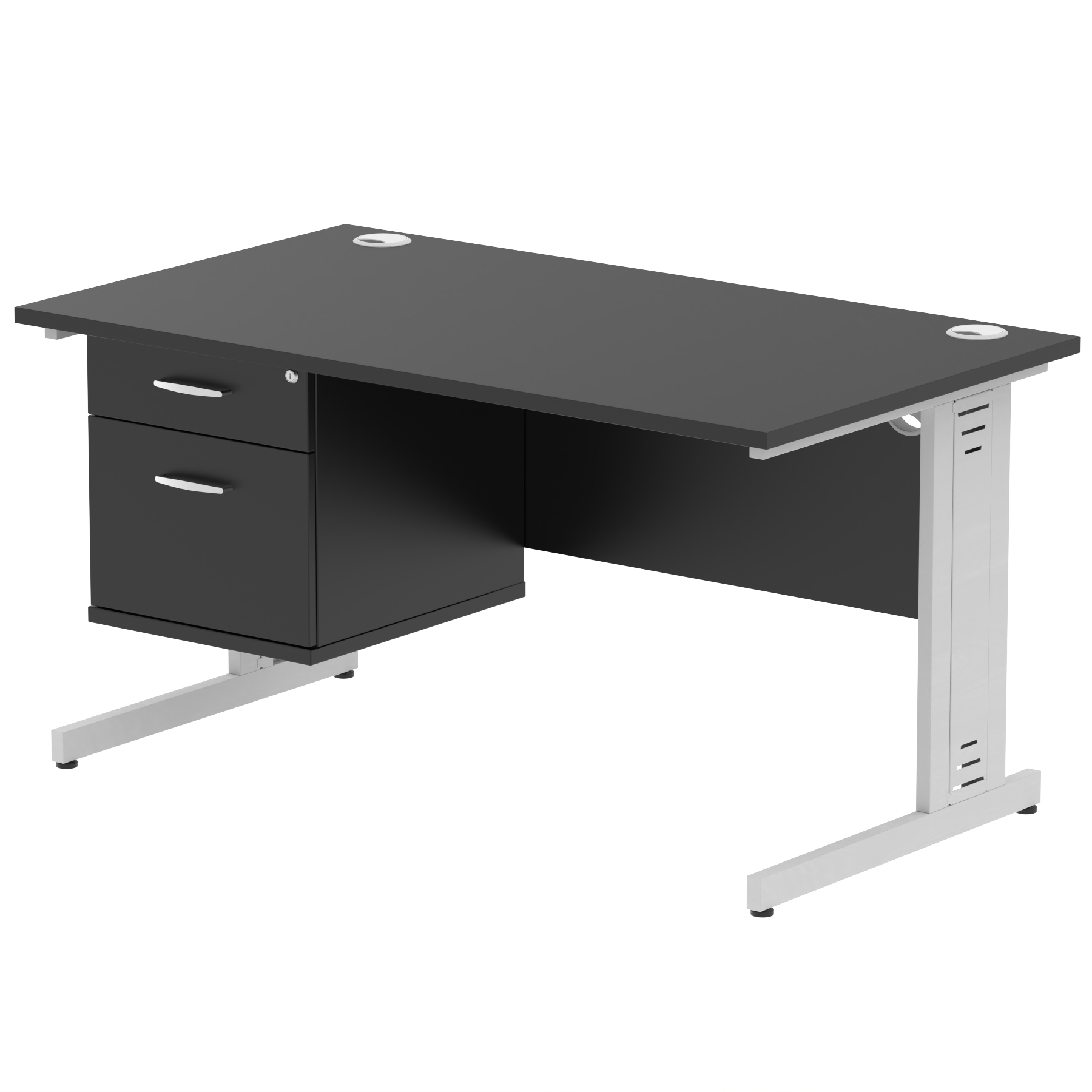 Impulse 1400mm Cable Managed Straight Desk With Single Fixed Pedestal - Ergometric