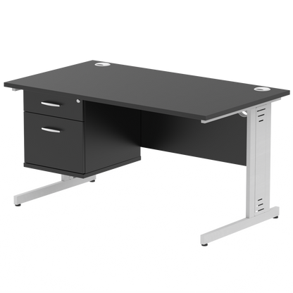 Impulse 1400mm Cable Managed Straight Desk With Single Fixed Pedestal - Ergometric