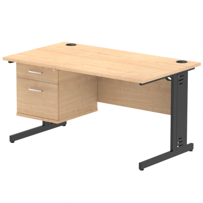 Impulse 1400mm Cable Managed Straight Desk With Single Fixed Pedestal - Ergometric