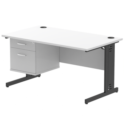 Impulse 1400mm Cable Managed Straight Desk With Single Fixed Pedestal - Ergometric