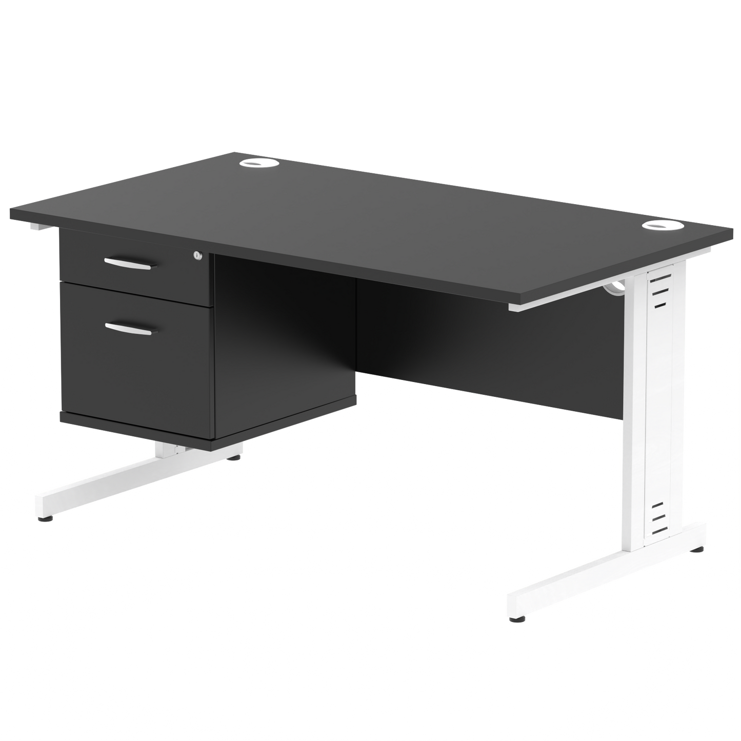 Impulse 1400mm Cable Managed Straight Desk With Single Fixed Pedestal - Ergometric