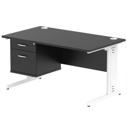 Impulse 1400mm Cable Managed Straight Desk With Single Fixed Pedestal - Ergometric