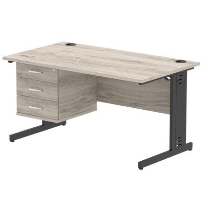 Impulse 1400mm Cable Managed Straight Desk With Single Fixed Pedestal - Ergometric