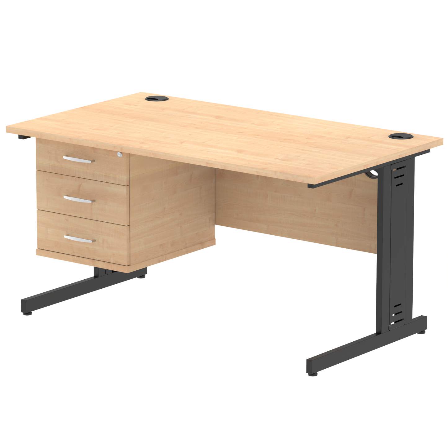 Impulse 1400mm Cable Managed Straight Desk With Single Fixed Pedestal - Ergometric