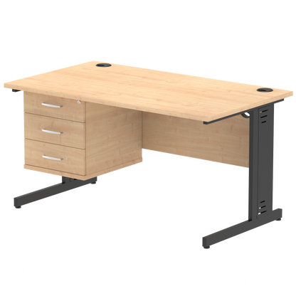 Impulse 1400mm Cable Managed Straight Desk With Single Fixed Pedestal - Ergometric