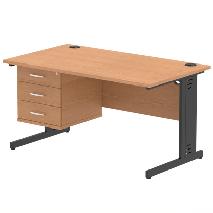 Impulse 1400mm Cable Managed Straight Desk With Single Fixed Pedestal - Ergometric