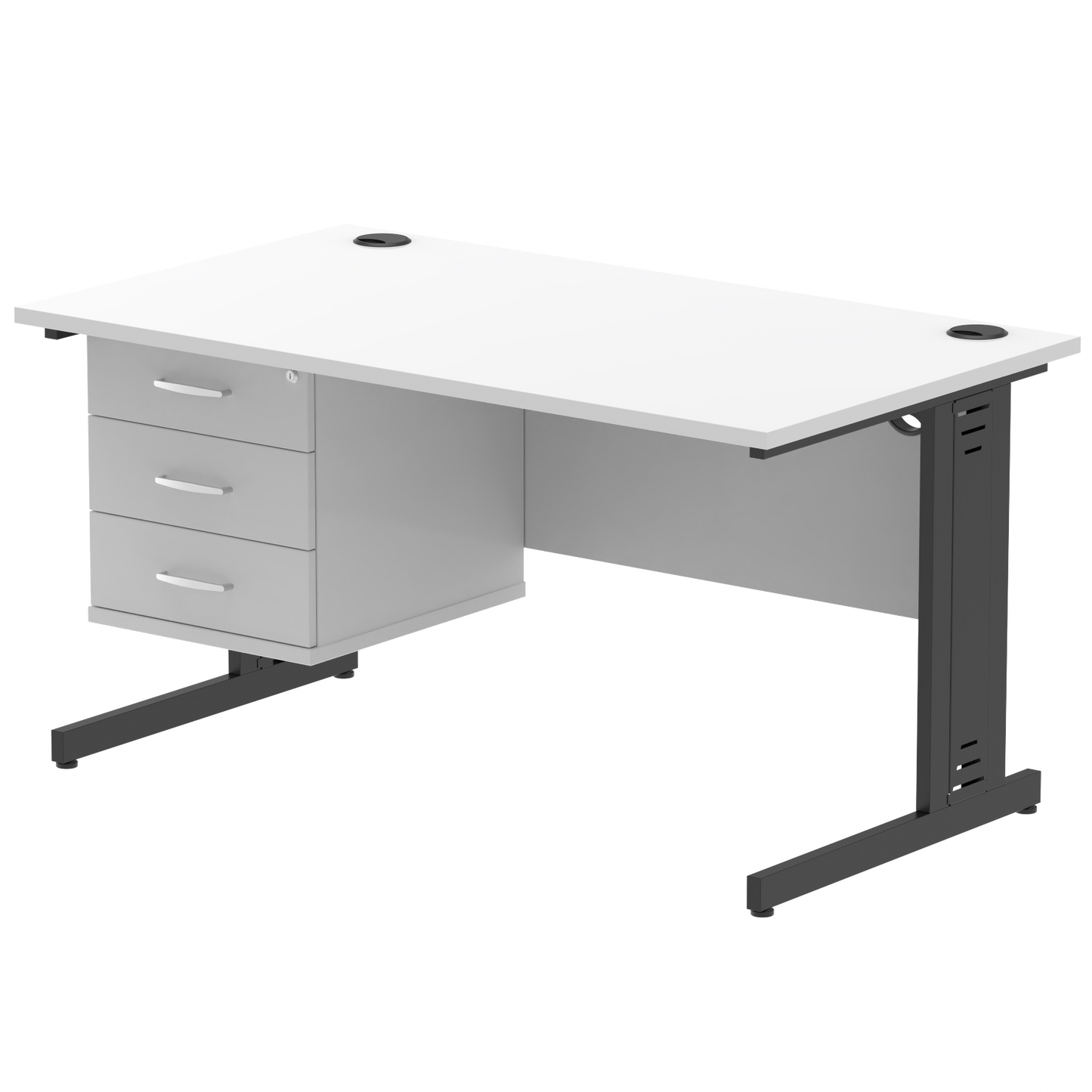 Impulse 1400mm Cable Managed Straight Desk With Single Fixed Pedestal - Ergometric