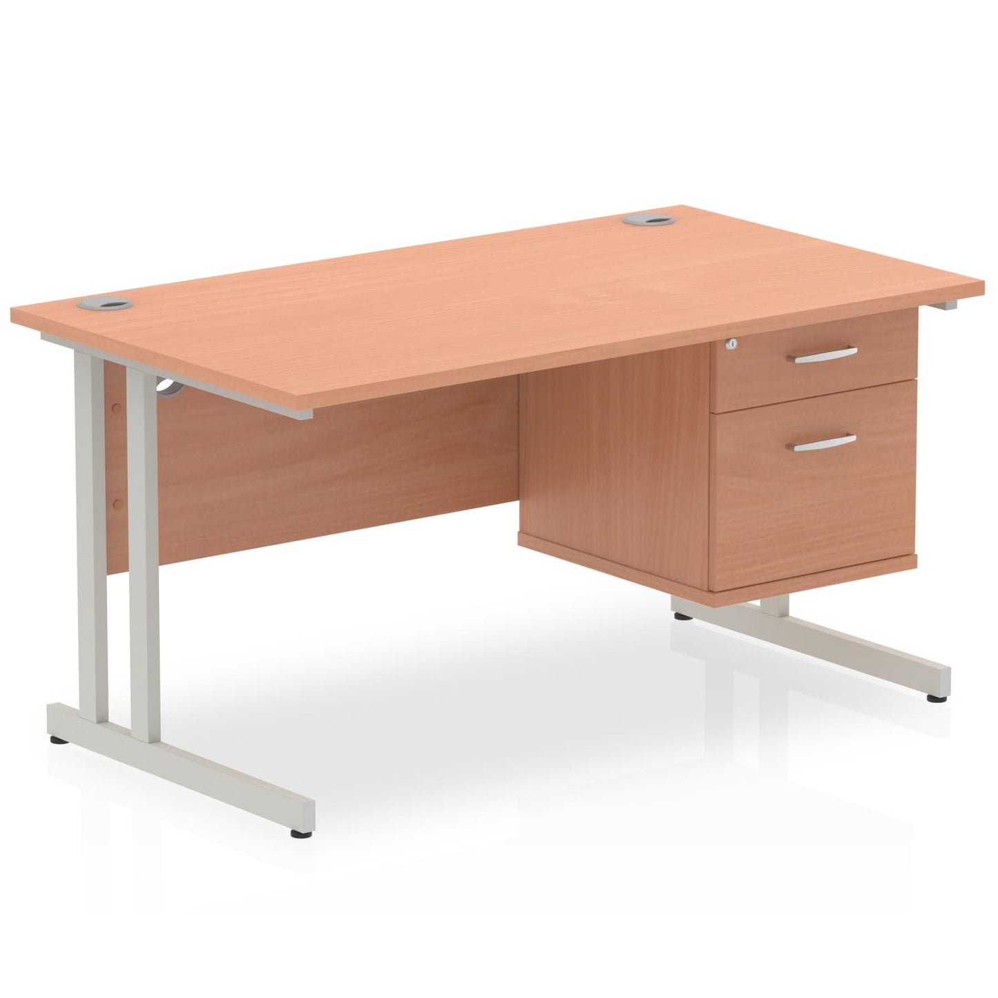 Impulse 1400mm Cantilever Straight Desk With Single Fixed Pedestal - Ergometric