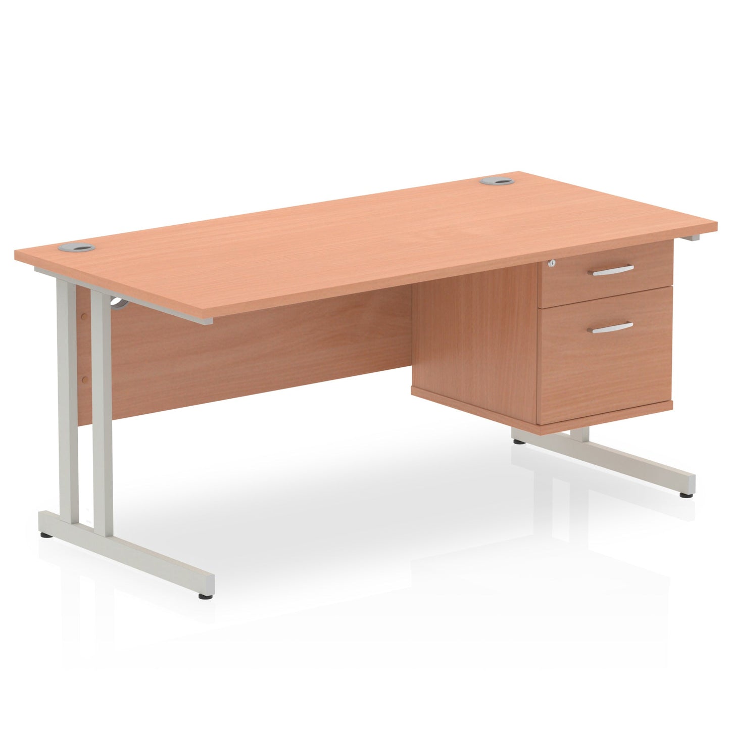 Impulse 1600mm Cantilever Straight Desk With Single Fixed Pedestal - Ergometric