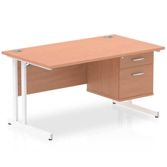 Impulse 1400mm Cantilever Straight Desk With Single Fixed Pedestal - Ergometric