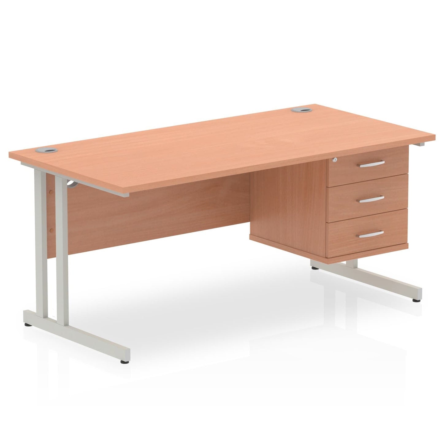 Impulse 1600mm Cantilever Straight Desk With Single Fixed Pedestal - Ergometric