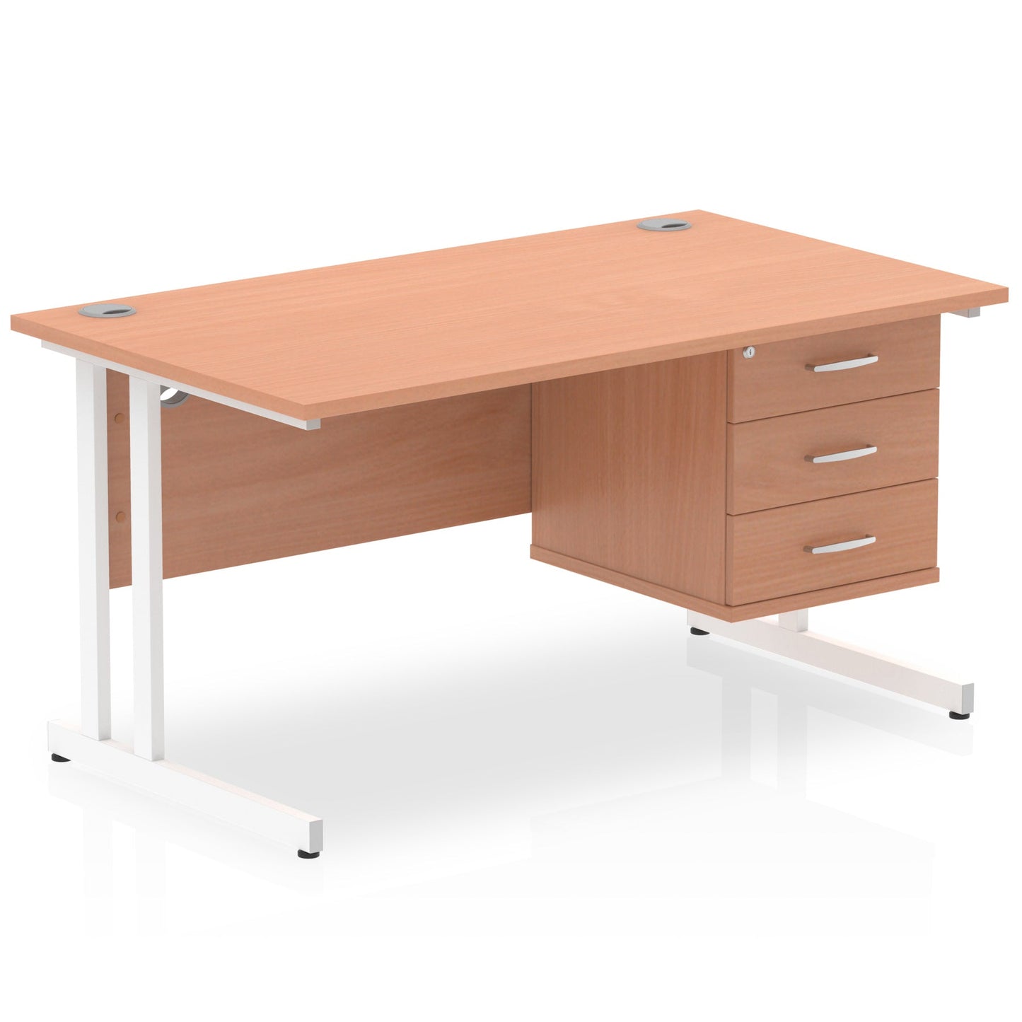 Impulse 1400mm Cantilever Straight Desk With Single Fixed Pedestal - Ergometric