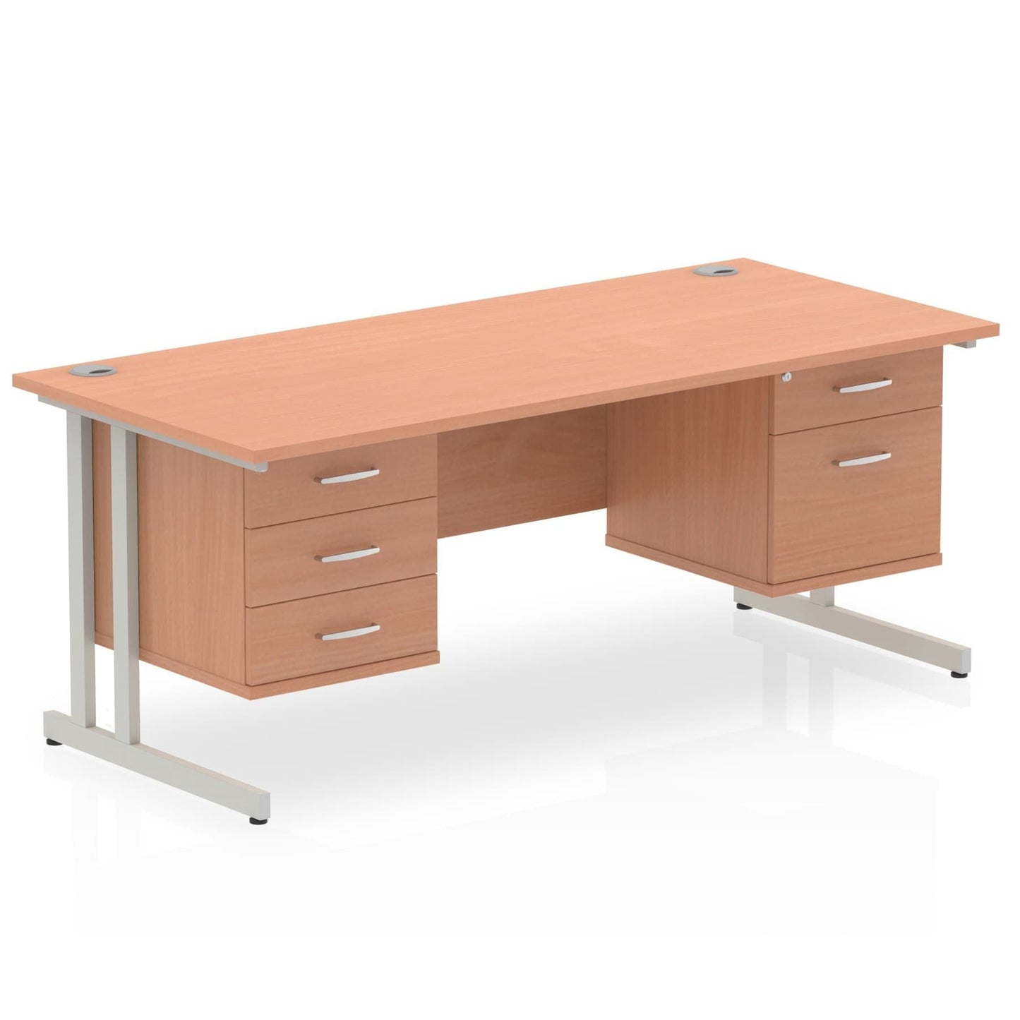 Impulse 1600mm Cantilever Straight Desk With Two Fixed Pedestal - Ergometric