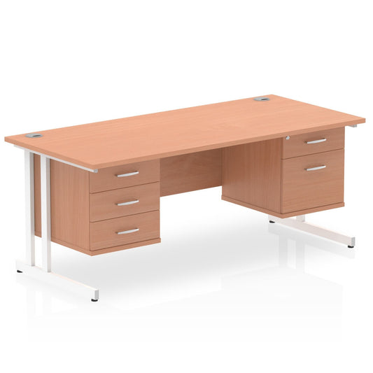 Impulse 1800mm Cantilever Straight Desk With Two Fixed Pedestal - Ergometric