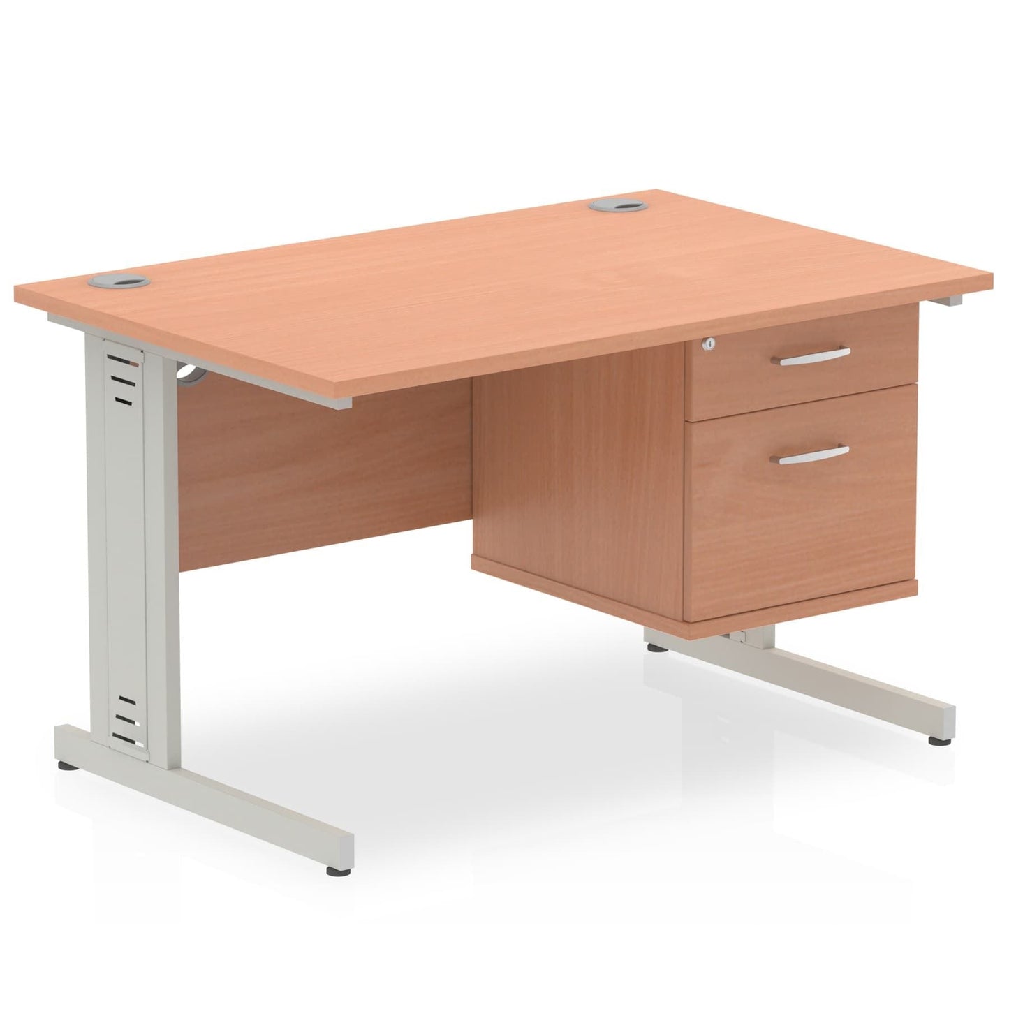 Impulse 1200mm Cable Managed Straight Desk With Single Fixed Pedestal - Ergometric