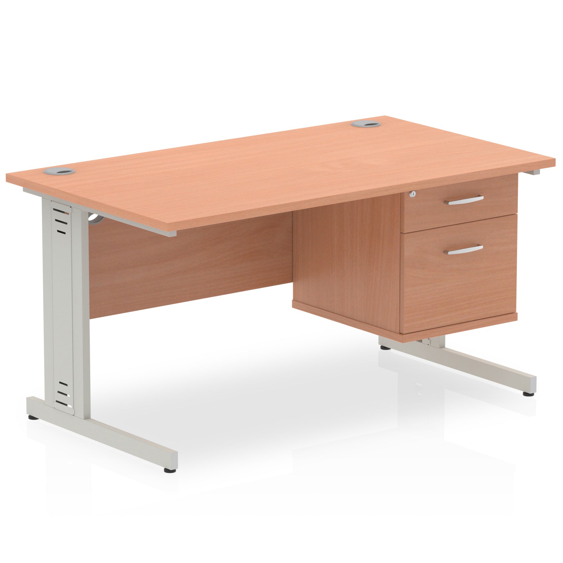 Impulse 1400mm Cable Managed Straight Desk With Single Fixed Pedestal - Ergometric