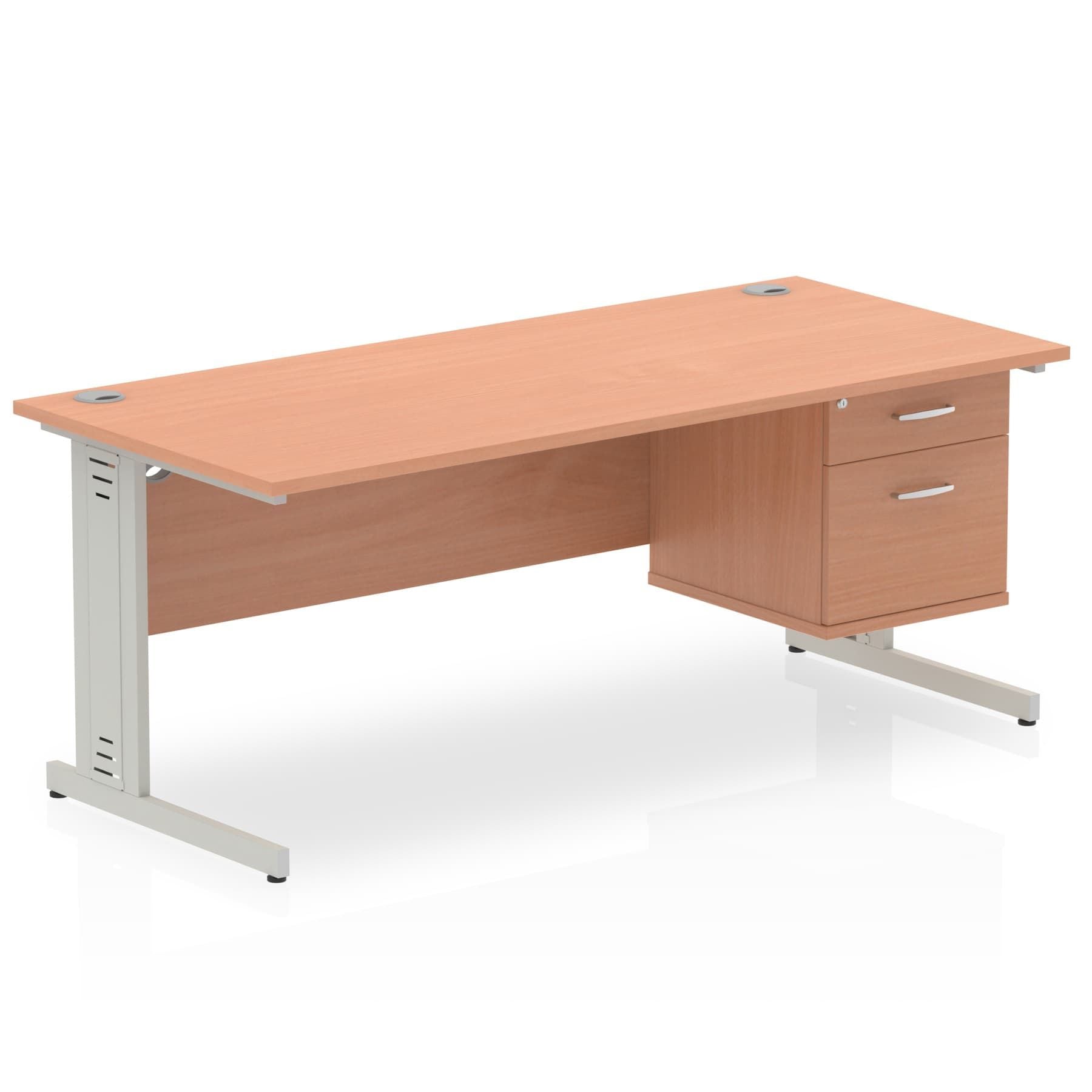 Impulse 1800mm Cable Managed Straight Desk With Single Fixed Pedestal - Ergometric